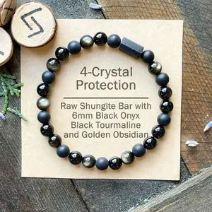 Protection Crystal Bracelet Shungite Black Onyx Tourmaline Golden Obsidian Gift energy jewelry