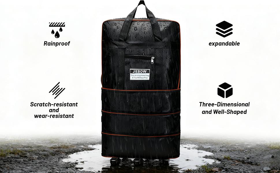 100L Large Capacity Expandable Duffel Bag with Wheels, Lightweight Foldable Luggage for Air Travel, Moving & Weekend Trips