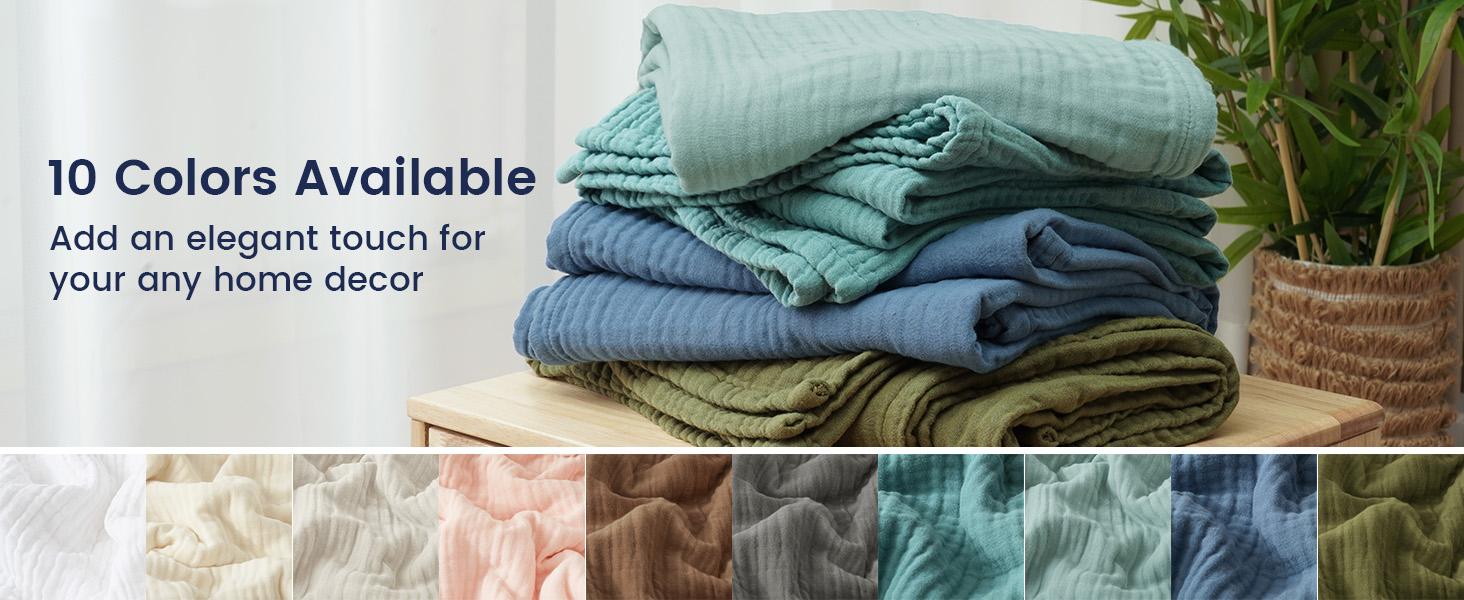 PHF Cooling Muslin King Blanket for Hot Sleepers, 60% Rayon Derived from Bamboo, 40% Cotton for Summer, 4-Layer Breathable Lightweight Gauze Blanket for Bed Couch