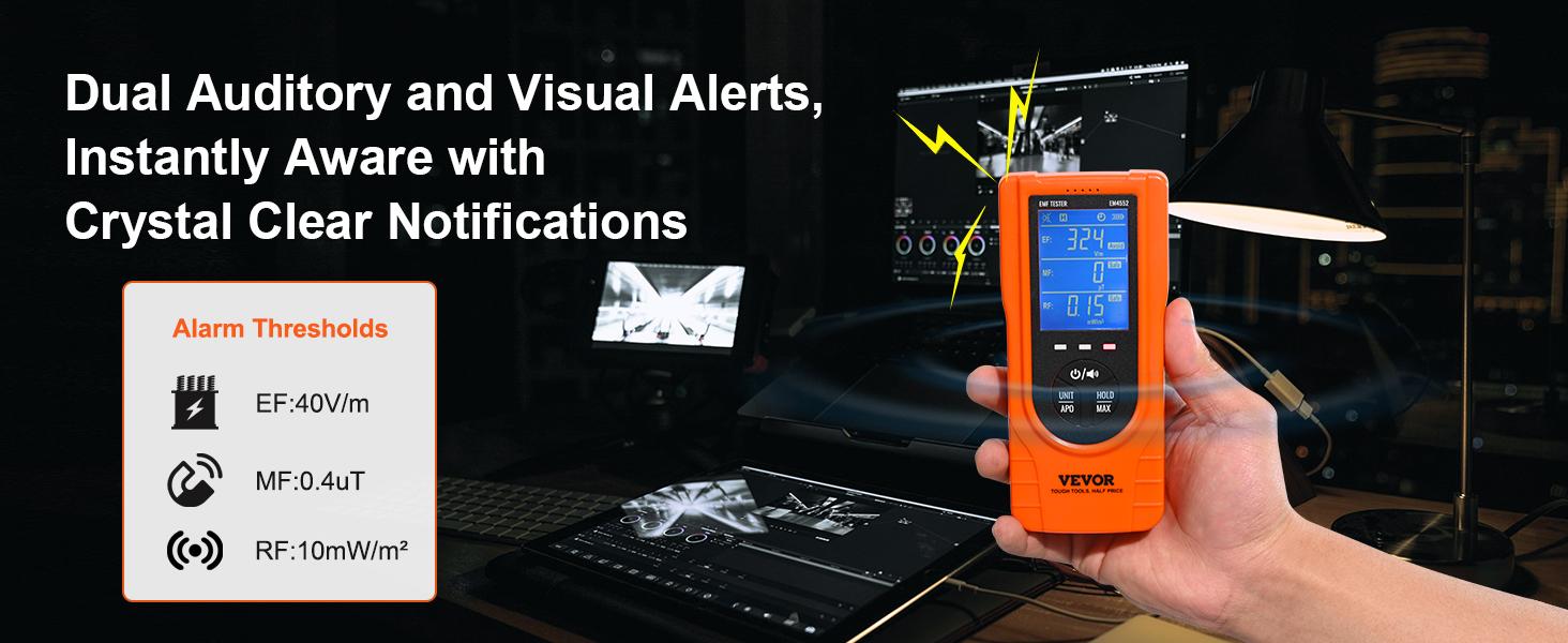VEVOR 3-in-1 EMF Meter, TikTokShopBlackFriday, Handheld Rechargeable Electromagnetic Field Radiation Detector, Digital LCD EMF Tester for EF MF RF Home Inspections Outdoor Ghost Hunting Paranormal Equipment