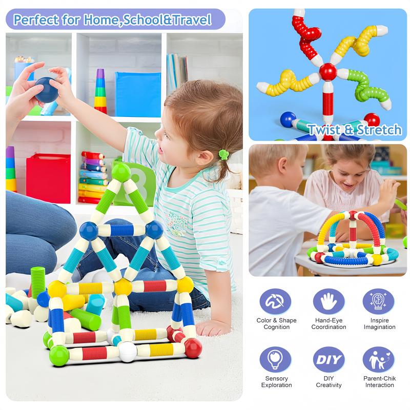 Magnetic Sticks and Balls Building Set | Sensory Montessori Toys for Kids Ages 3 4 5 | Toddler Construction Toys for Creative Family Play & Birthday Gifts
