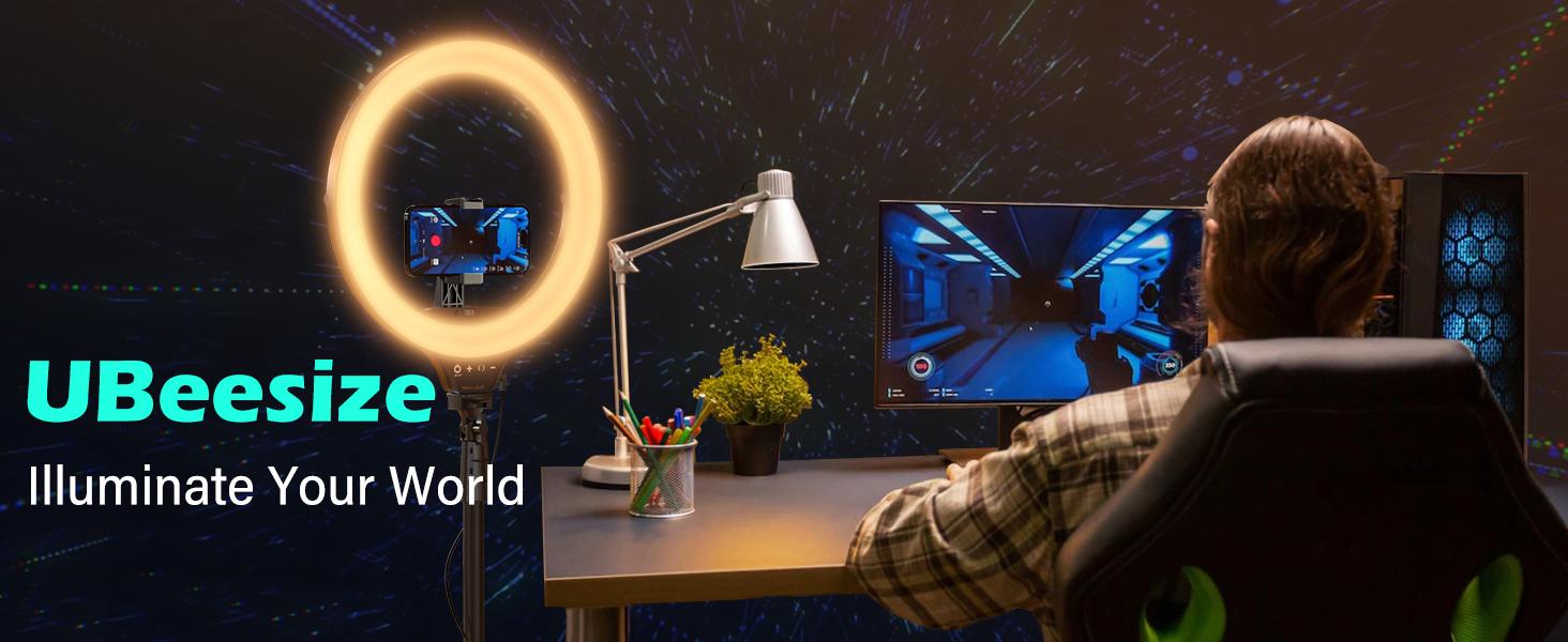 UBeesize 14'' Foldable Ring Light with 62'' Tripod Stand and Phone Holder, LED Selfie RingLight for iPhone with Remote, Circle Light for Tiktok/YouTube/Photography/Makeup/Live Stream creator Android Compact Mount Storage Folding