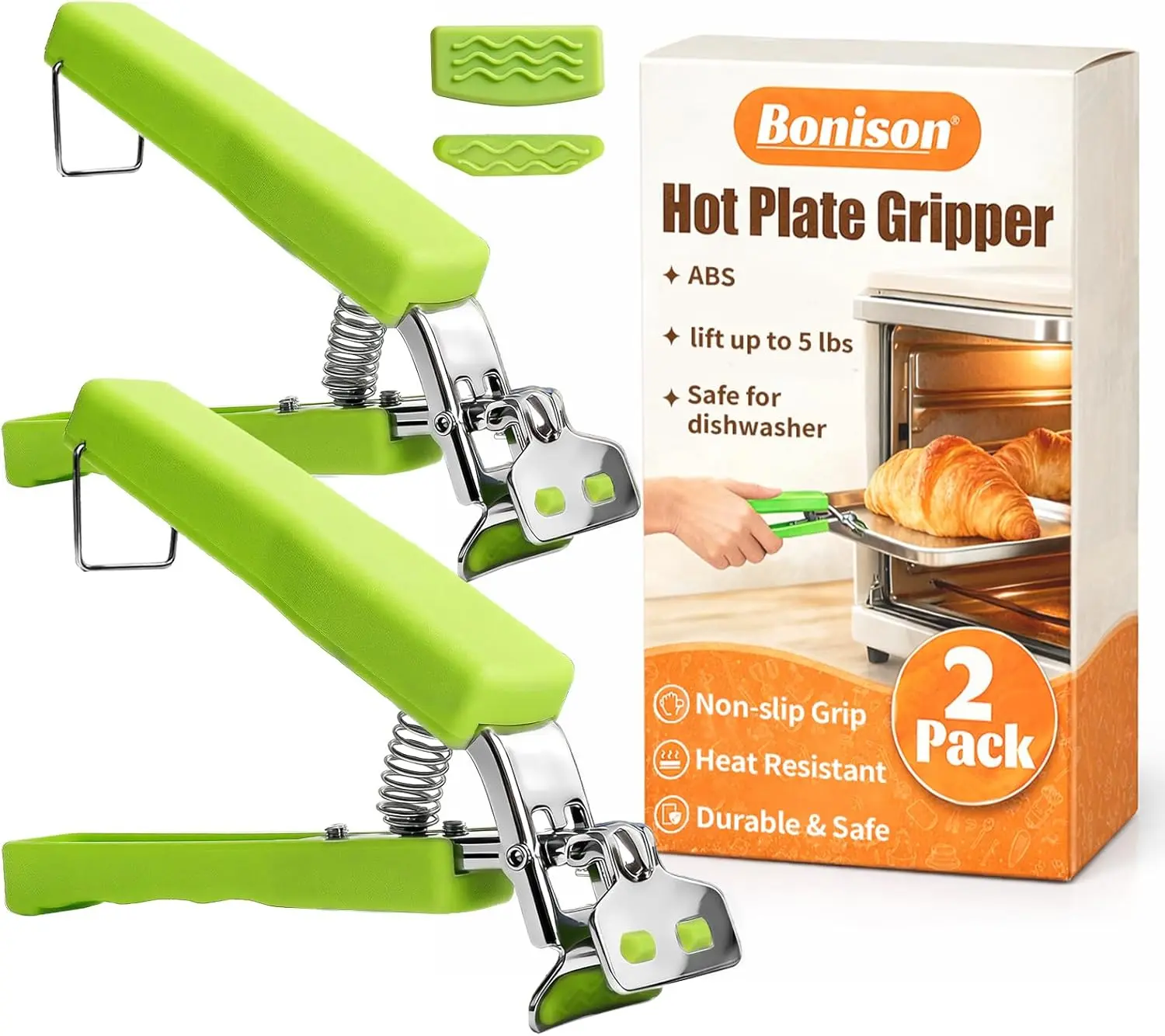 2PCS Hot Plate Gripper Tongs - Stainless Steel Kitchen Utensils with Silicone Handle & Jaws for Safe Handling of Microwave Oven, Air Fryer Hot Dishes antiscalding clip multifunctional tongs