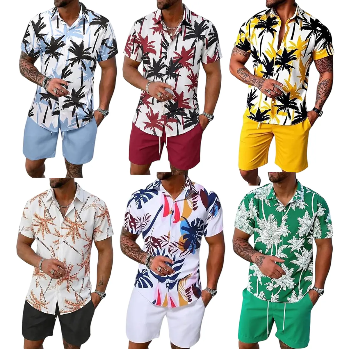 Men's Hawaiian 2 Piece Set, Tropical Print Button Up Shirt and Shorts Outfit for Summer Beach Vacation, Lightweight and Quick-Dry, 2 Piece Sets, Men's 2 Piece Sets Shortsleeve Clothes