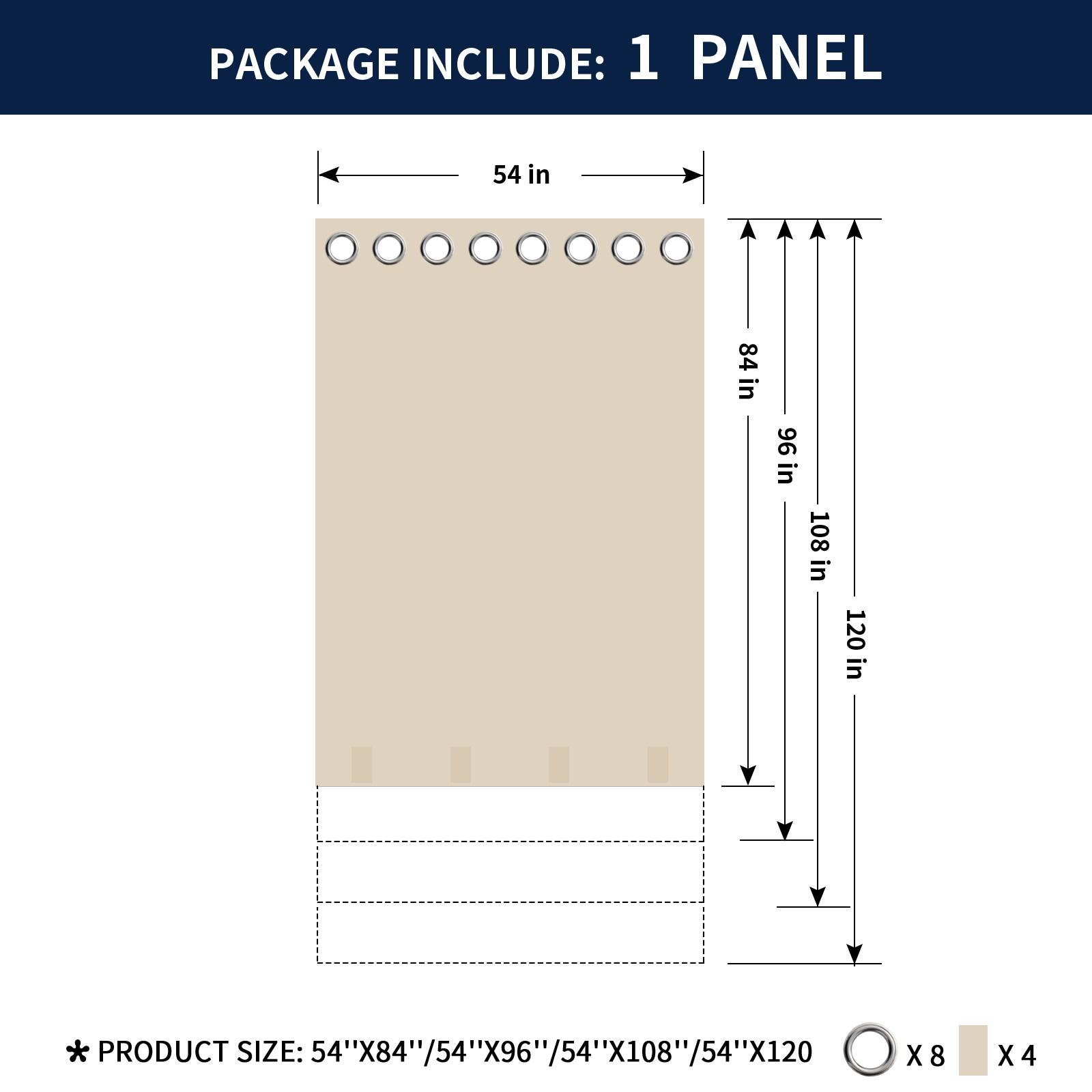 Easy-Going Outdoor Curtains Waterproof Windproof Weatherproof Curtain for Patio, Cabana, Porch, Pergola and Gazebo, Grommet Top and Tab Bottom Drape