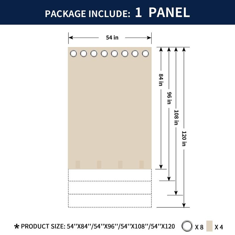 Easy-Going Outdoor Curtains Waterproof Windproof Weatherproof Curtain for Patio, Cabana, Porch, Pergola and Gazebo, Grommet Top and Tab Bottom Drape