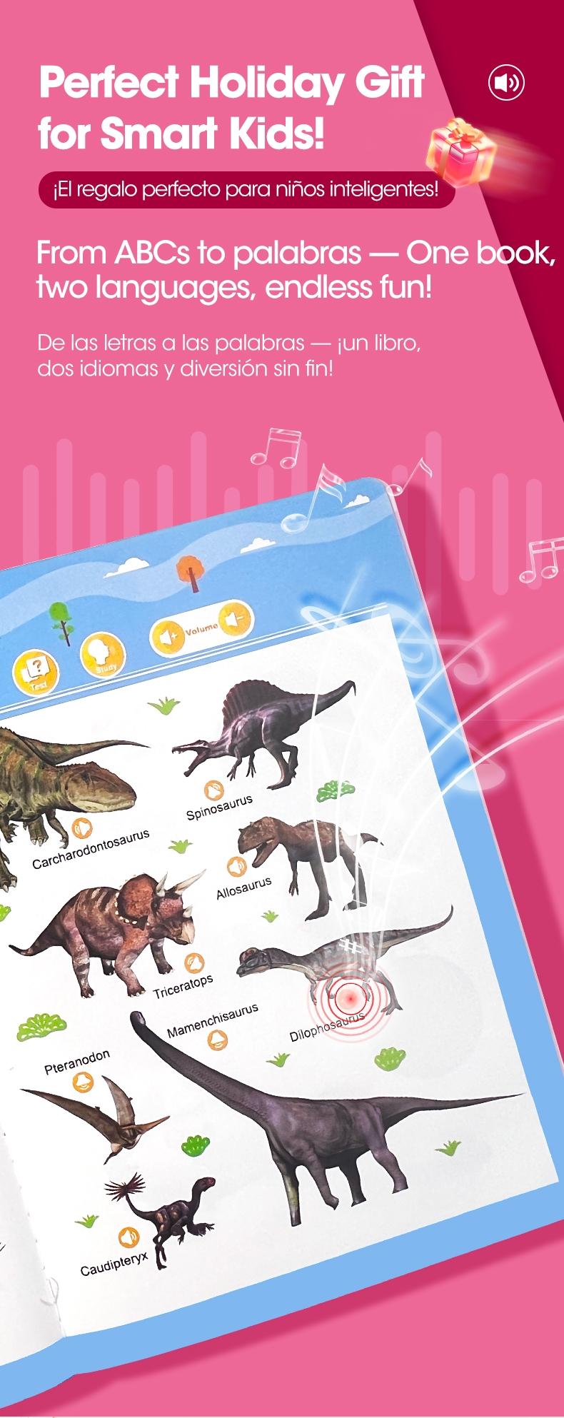 Spanish Interactive Educational Toy for Kids 1–6, Bilingual Sound Book for Early Language Learning, Interactive Educational Toy with 300+ Words & 13 Themes, Perfect Gift Idea for Toddlers