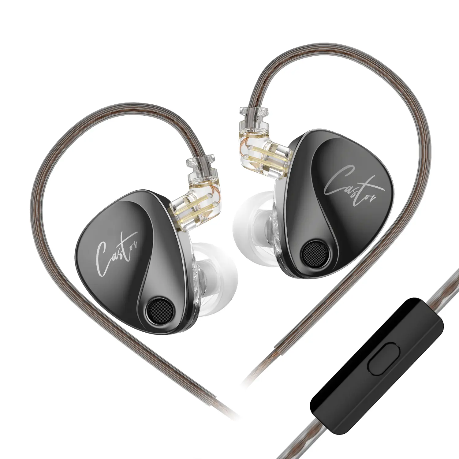 Keephifi KZ Castor Wired HiFi In-Ear Monitors (IEMs) - 2-Driver Gaming Earphones, 3.5mm Audio Plug, Enhanced Sound, Noise Isolating Headphone, Anti-Tangle Detachable Cable, Adjustable Fit, Silicone Eartips, Gaming Accessories (Silver/Black)