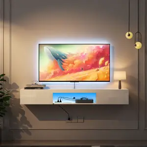 Floating TV Stand Wall Mounted with 16 Color LEDs 63" Modern TV Stand for 55 60 65 Inch TVs White with Large Storage & Cable Holes