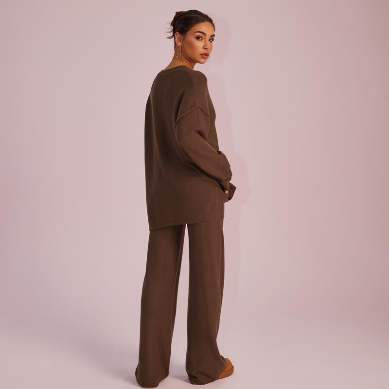 Joyfunear Women's Waffle Knit Loungewear Set - Cozy Button-Front Top & Wide Leg Pants Fit Pajama - Soft Fabric, Chic Design, Perfect for Lounging at Home