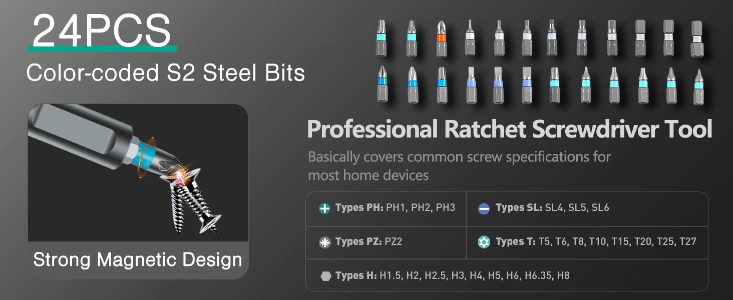 SEESE Ratchet Magetic Screwdriver Set: S2 Steel Precision Screwdriver Set - Removable Self Assembly Screwdriver Kit for Furniture Assembly and Repair - Gift for DIYer