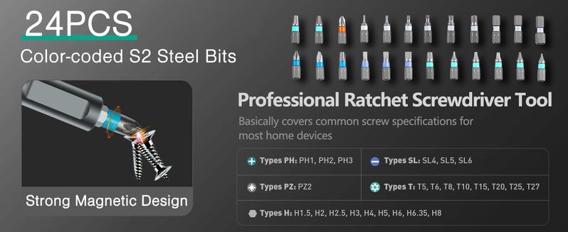 SEESE Ratchet Magetic Screwdriver Set: S2 Steel Precision Screwdriver Set - Removable Self Assembly Screwdriver Kit for Furniture Assembly and Repair - Gift for DIYer，Excellent Gift for New Year