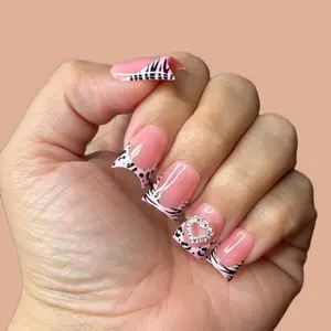 Short moon cut Duckies Y2K Vibes Press On Nails with Pink Zebra Print variety charms