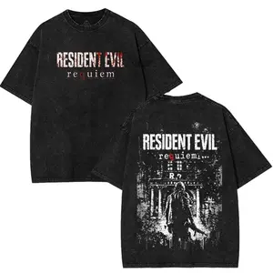 Resident Evil 9 RE9 Requiem Vintage Washed T-Shirt – Heavyweight Cotton Horror Gaming Streetwear Graphic Tee - Menswear Oversized Tshirt High Quality Style