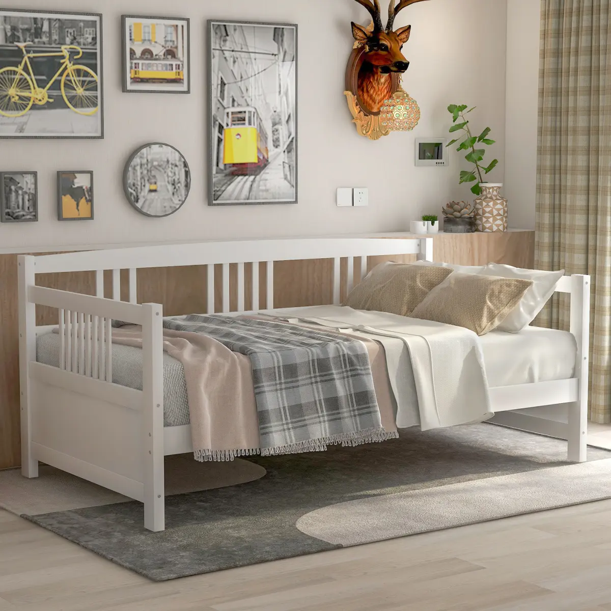 Twin Size Sturdy Solid Wood Daybed - Classic Rustic White, Espresso, Gray, 78.2'' x 42.3'' x 35.4'', Space-Saving Multifunctional Loft Bed with Slat Base, Storage Space, 300lbs Weight Support Frame, Assembly Required (SKU: WF191899AAK)