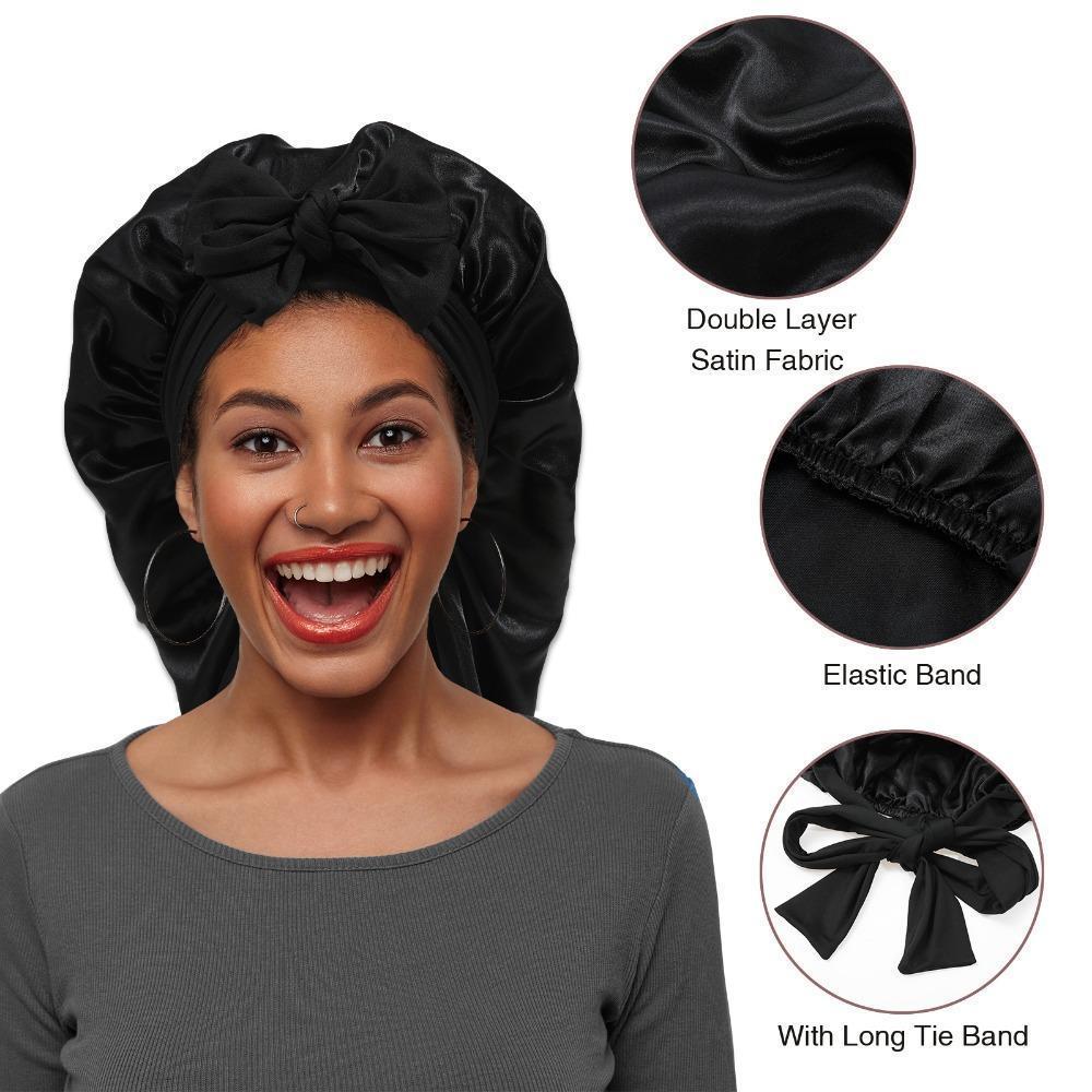 AWAYTR Solid Color Long Nightcap for Women Satin Double Layered Sleeping Hat Tie Band Elastic Hair Care Bonnet TikTokShopBlackFriday AWAYTR Solid Color Long Nightcap for Women Satin Double Layered Sleeping Hat Tie Band Elastic Hair Care Bonnet TikTokShopBlackFriday