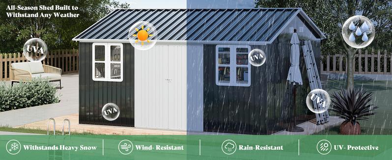 Amerlife Shed 4-pane Window Nordic Cottage Storage Shed Outdoor Metal Garden House Double Hinged Lockable Doors for Backyard Garden Patio Lawn