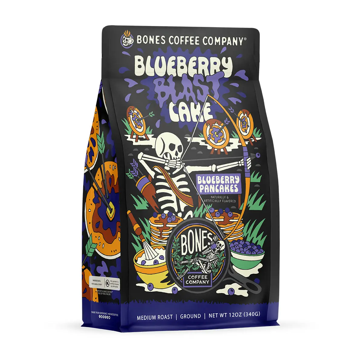 Bones Coffee Company | Blueberry Blast Cake Blueberry Pancake Flavored Coffee 12oz Medium Roast Arabica
