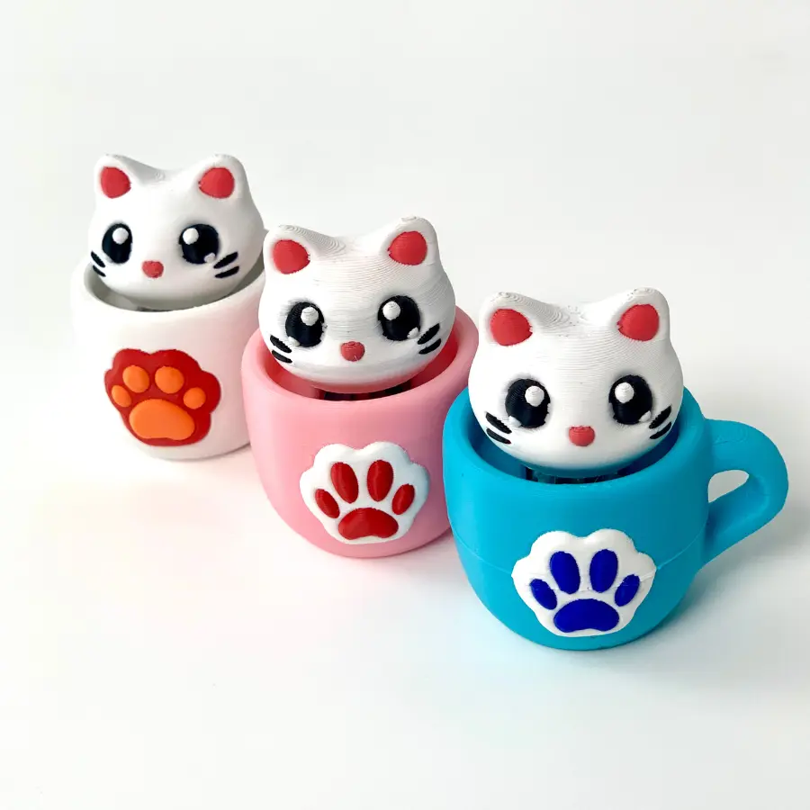 Cute Clicky Cat Cup - Mini Pop-Up Novelty Gag Stress Relief Model, 12+ Years, Study Table & Decorating Desk Use, Collecting Mini Toys
