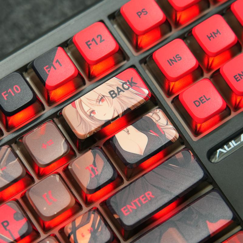 Aula Phantom Heat OEM Pudding Keycaps 119 Keys | Red & Black PBT+PC Backlit Keycap Set for 61/68/75/87/98/104 Layout Mechanical keyboard Includes Compatibility Keys 5-Side Dye-Sublimated Legends 4-Side Black Translucent Pudding Design Gaming Accessoies