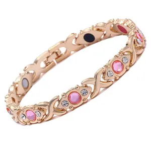 Copper Bracelet for Women Elegant Cuff Bangle with Pink Stones Hypoallergenic Stainless Steel Perfect Valentine's Day Gift for Parents Durable Comfortable Jewelry adjustable lady