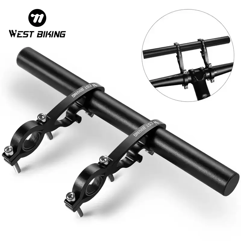 WEST BIKING Alloy Bicycle Handlebar Extender with Cellphone Holder Bike Phone Holder Cycling Handle Accessories Adjustable Mount Bracket