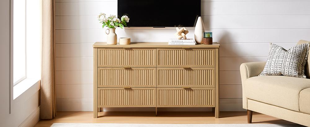 【SPRING GLOW UP】ONBRILL Fluted 6(7) Drawers Dresser for Bedroom, 55 Inch Wide Modern Wood Chest of Drawers, Mid Century Chests Drawer Clothing Organizer for Hallway