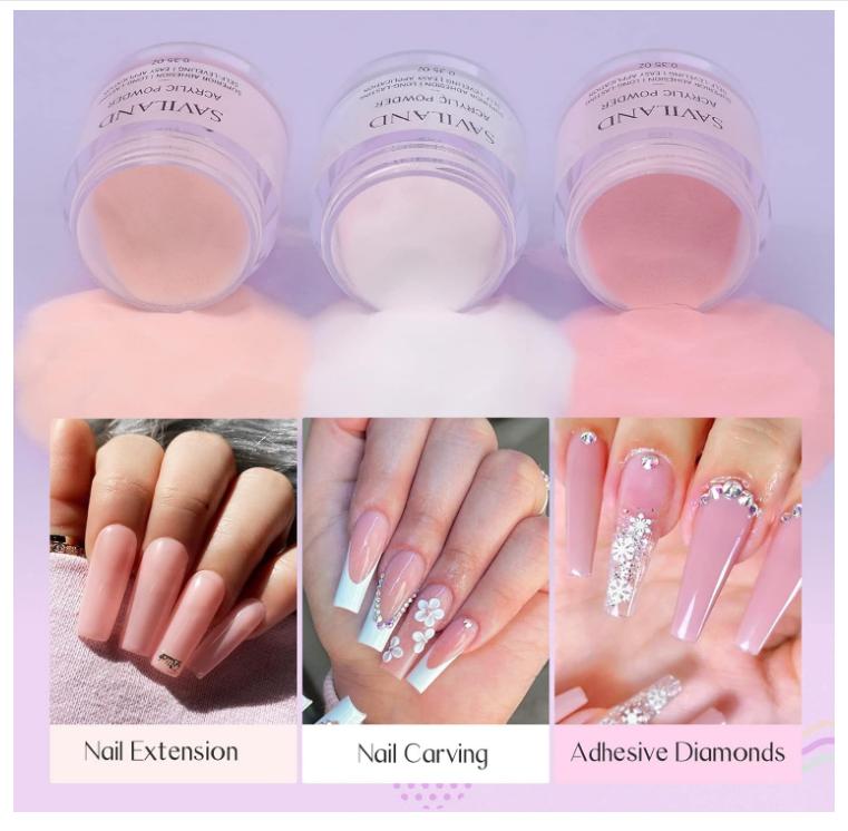 Saviland Acrylic Nail Starter Kit: Clear Pink Nude Acrylic Powder & Liquid, Brush, Files, Forms, Press On Nails, Home Practice Set