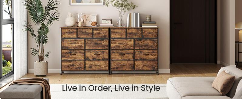 SONGMICS Cupboards Cabinets Dresser - Fabric Storage Tower, Bedroom Organizer, Chest of Drawers for Closet, Entryway, Versatile Design