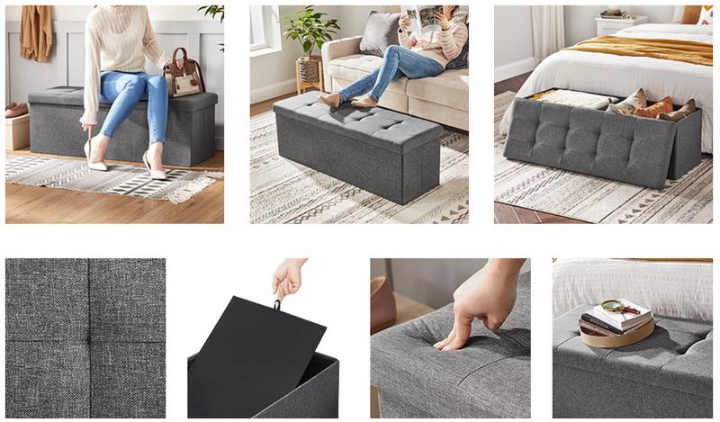 SONGMICS HOME 43 Inches Folding Storage Ottoman Bench, Storage Chest, Foot Rest Stool, Bedroom Bench with Storage