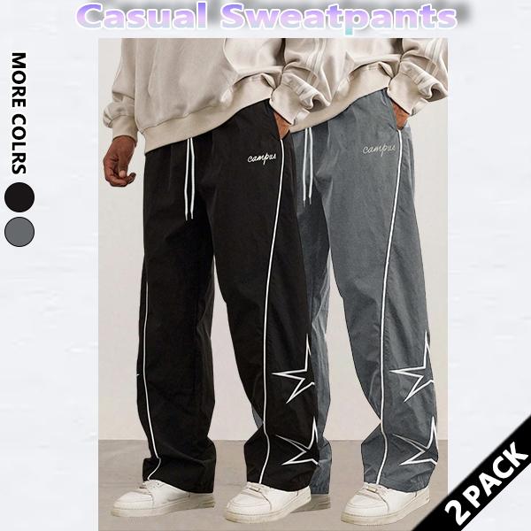 3-pack loose-fitting sweatpants for men. Star-patterned embroidered design for comfort. Sports casual bottoms. Workout pants. Streetwear. Autumn apparel. Men's fitness tracksuit.