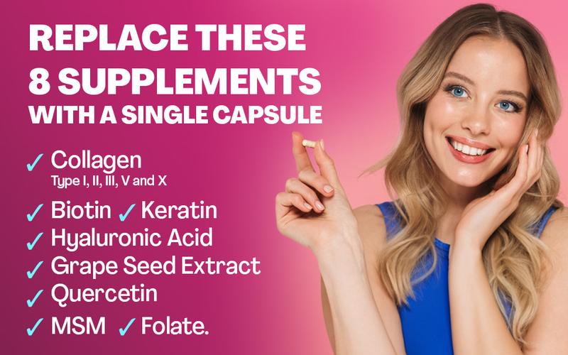 Zoyava Collagen Supplement - Type I, II, III, V and X - with Biotin, Keratin, Hyaluronic Acid & 13+ Extra Strength Ingredients for Beauty, Fitness, & Healthcare - 90 Capsules - MADE IN USA