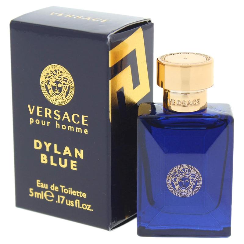 Versace Dylan Blue Eau De Toilette for Men Mini 0.17 oz - Bergamot Water & Grapefruit Notes - Spicy Perfumed Fragrance with Citrusy Bold Aquatic Effect