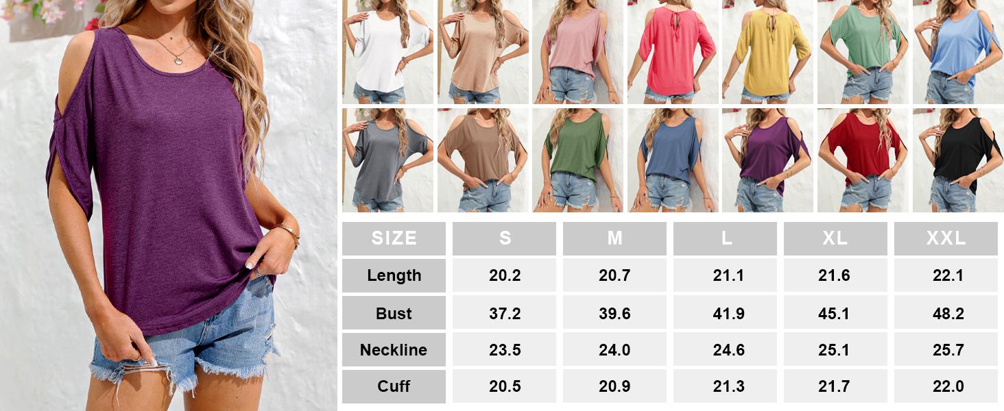 PiePieBuy Women Cold Shoulder Tops Summer Short Sleeve Shirt Scoop Neck Tee Casual Loose Fitting Solid Color Tunic Top  Basic Minimalist Tshirt Fitted Streetwear Maternity Womenswear shirts women