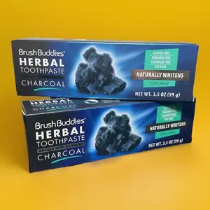 BrushBuddies Herbal Toothpaste Infused with activated Charcoal, cool mint 3.5 oz. each Tube - Set 2 pack - gluten freem, paraben free, fluoride free and dye free - Naturally Whitens Helps to remove stains and freshens breath