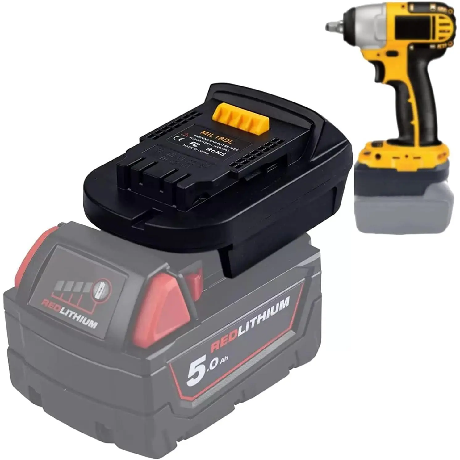 MIL18DL Power Tool Battery Adapter Unit - M18 to 20V Lithium Ion Conversion Adapter for Hardware Drills, Robust ABS for Daily Use, Heavy Duty Protection, High-Temp Resistance
