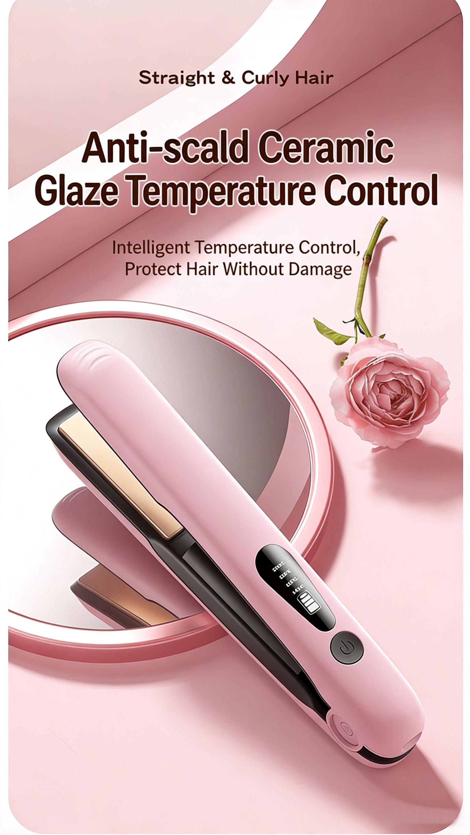 Mini Cordless Hair Straightener - USB-C Rechargeable Flat Iron for Quick Touch-Ups, Bangs & Short Hair | Rechargeable Curling Iron Fast Heat, Portable Travel Styler, Perfect for Gym Bag, Office Desk & On-The-Go Smoothing plancha de cabello