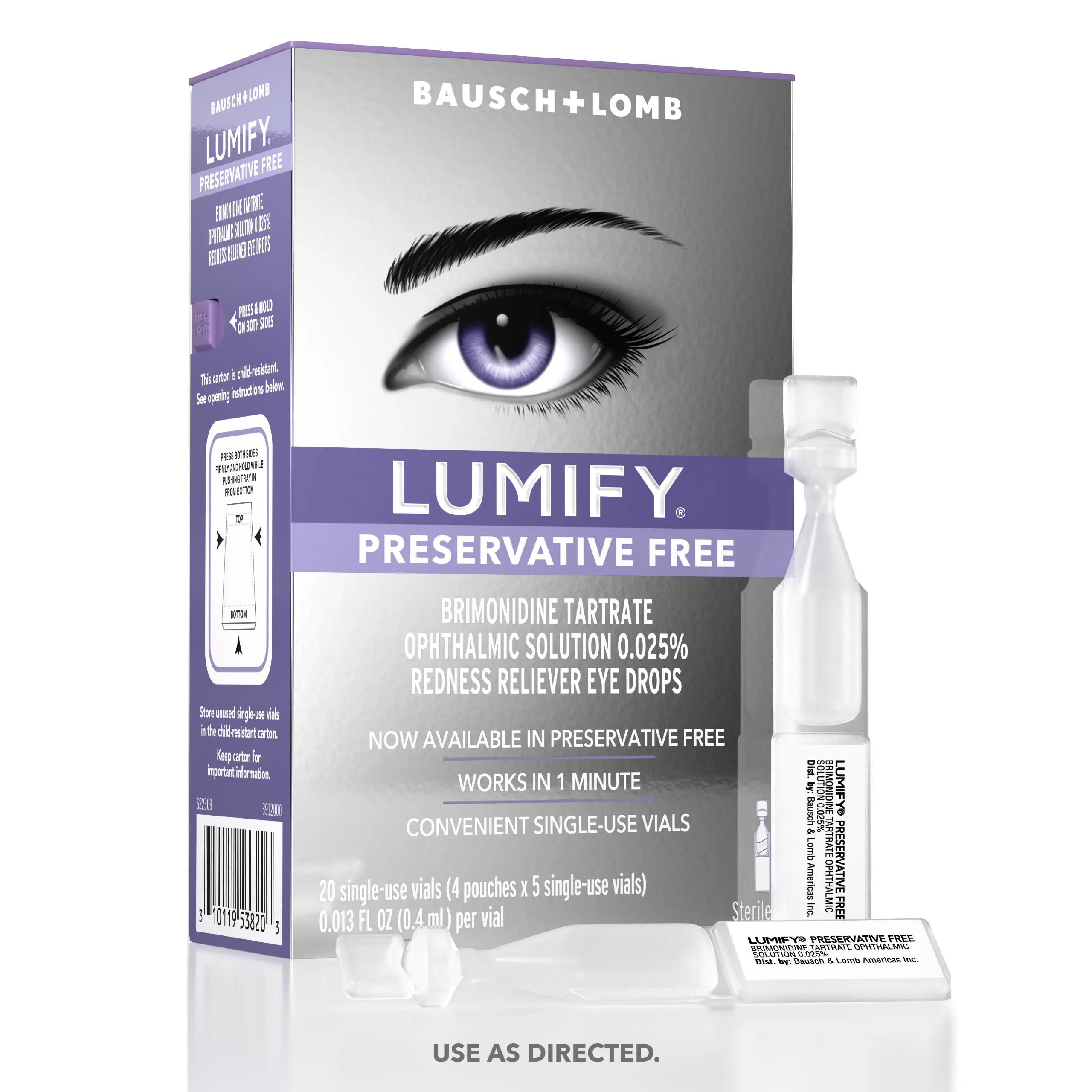 LUMIFY Redness Reliever Preservative Free Eye Drops (20 Count, Single-Use Vials)