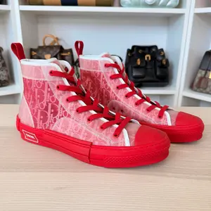 Pre-Owned Christian Dior Technical Canvas Oblique Mens B23 High Top Sneakers 43 Bordeaux Rouge