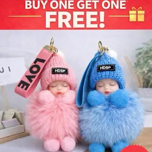 2 Pack Premium Luxury Sleeping Baby Keychain Cute Plush Doll Bag Charm for Phone & Handbag Perfect Mother's Day Gift for Mom Women & Girls Birthday Holiday & Special Gift Ultra Soft Fluffy with LOVE Tag Symbol of Love and Happiness