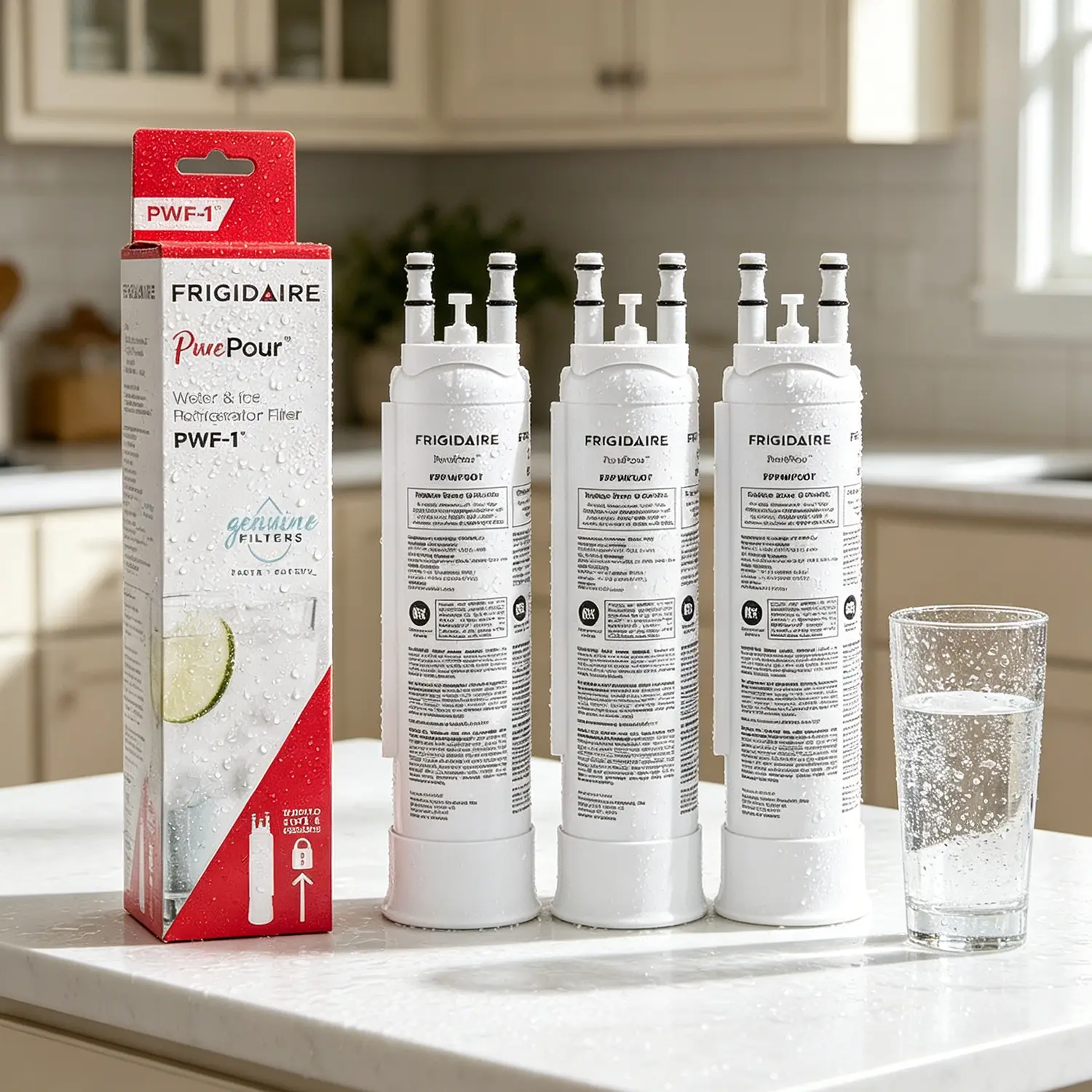 NSF Certified Frigidaire FPPWFU01 Water Filter, PurePour PWF-1 Replacement for Refrigerator – Reduces 99% of Lead, Chlorine, & Mercury – Clean, Great-Tasting Drinking Water – Easy DIY Install, 6 Months or 200 Gallons