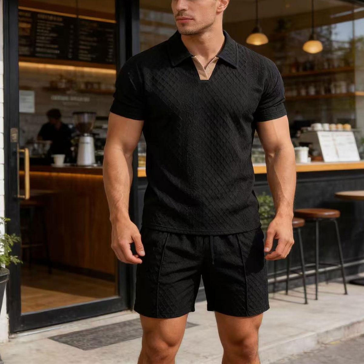Men's Summer Casual Sports Set, 2 Pieces, Jacquard Fabric, Breathable Polo Shirt & Shorts, Formal Tropical Men's Top Set, Men's Clothing, Long Shirt SpringStatements