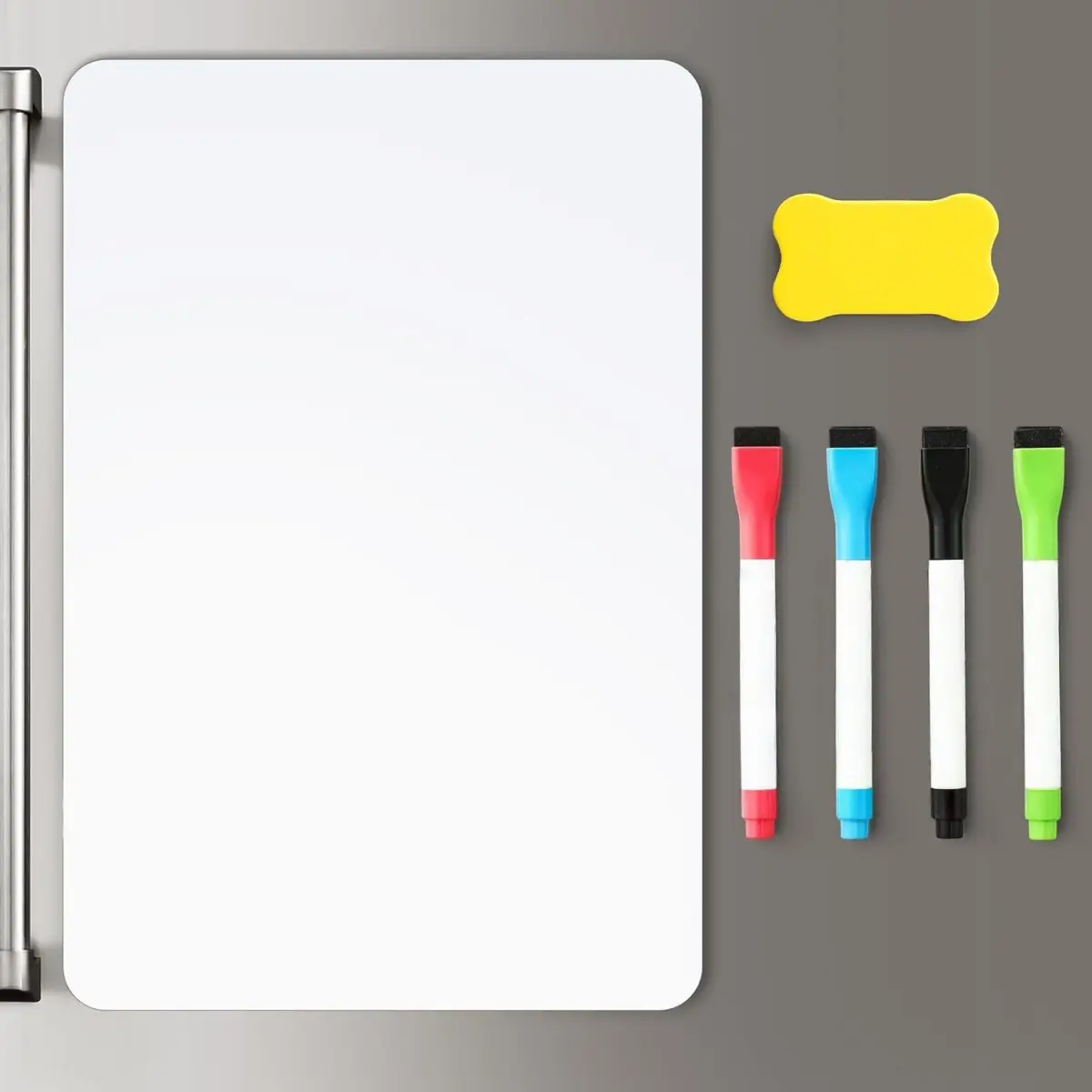 1 Pack Magnetic Dry Erase Board Sheet for Fridge, 12"x8" Erasable Refrigerator WhiteBoard， Includes 4 Markers and 1 Eraser (Colors May Vary) - Smooth and Flexible Small Magnet Blank Notepad, Suitable for Home Kitchen Organizer and Planner