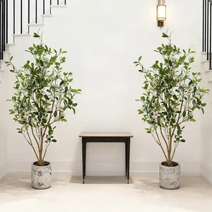 2-Pack 4FT Artificial Tree in Pot, Artificial Flowers for Outdoors Indoors, Wedding Decor Large Fake White Flowers Myrtle, for Living Room,White