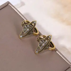LisiZen Vivienne Westwood Inspired Classic Saturn Stud Earrings for Women, Geometric Planet Earrings, Daily Work Versatile Jewelry Wholesale DZEH5132