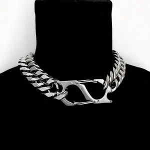 Chunky Stainless Steel Cuban Chain Choker – Carabiner Techwear Necklace