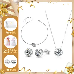 Moissanite 1ct Romantic Bubble Jewelry Set Earrings Necklace Bracelet Set for Birthday Wedding Engagement Anniversary  Gift Daily Wear Mother's Day Gift