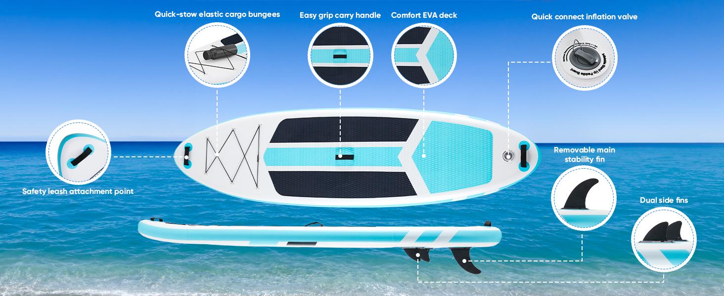 Premium SUP Inflatable Stand Up Paddle Board with 2-in-1 Paddle, Wide Stable Design, Non-Slip Comfort Deck for Adults & Youth, Non-Slip Comfort Deck