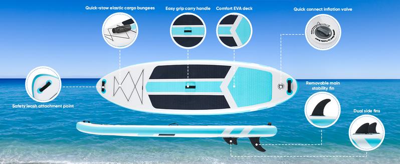 Premium SUP Inflatable Stand Up Paddle Board with 2-in-1 Paddle, Wide Stable Design, Non-Slip Comfort Deck for Adults & Youth, Non-Slip Comfort Deck
