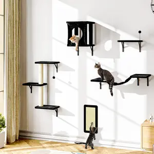 5-in-1 Cat Wall Furniture Set, Modular Wall Mounted Cat Tree with Scratching Post, Condo, Hanging Bridge & Vertical Scratcher, Space-Saving Cat Playground for Multi-Cat Households